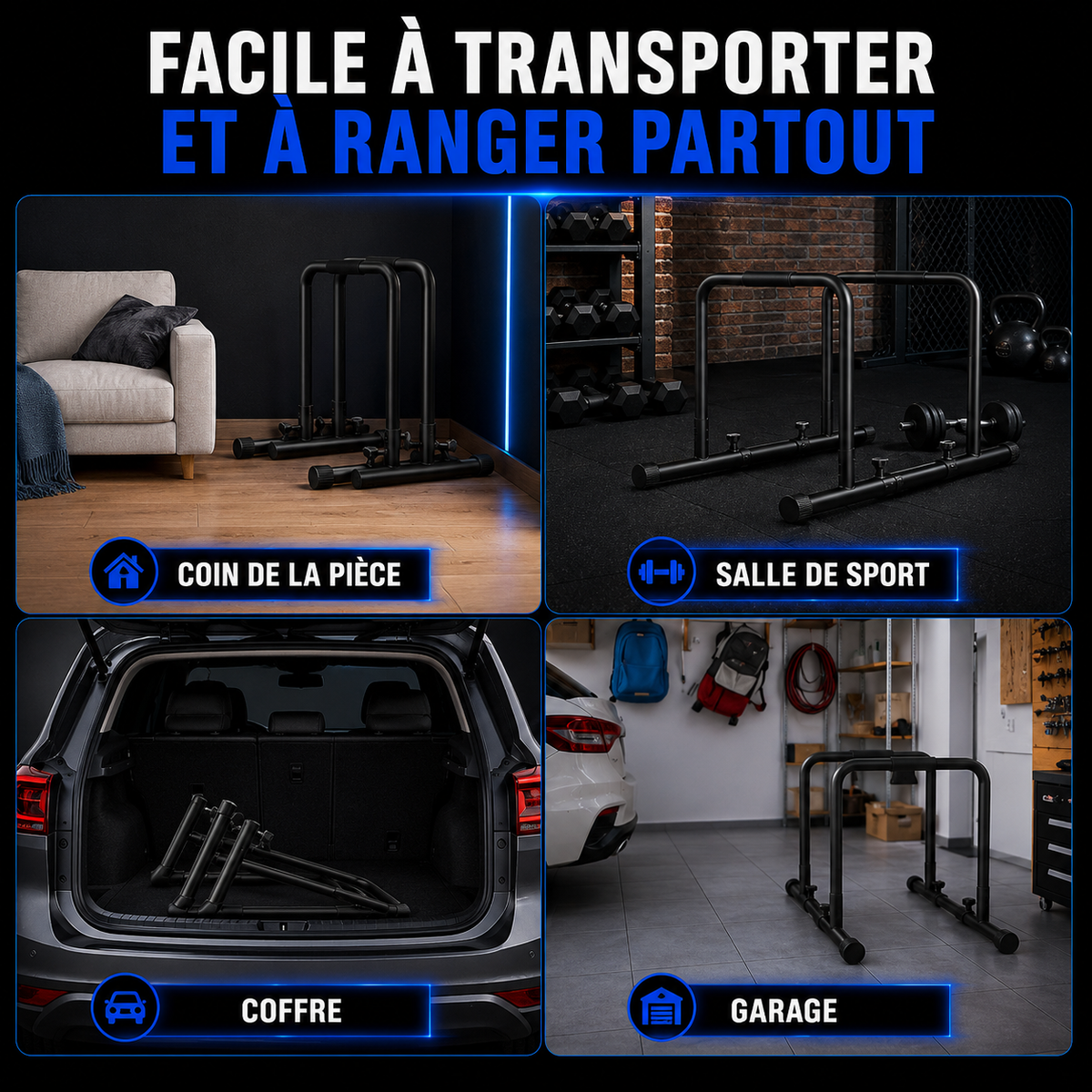 Ensemble de barres parallèles polyvalent