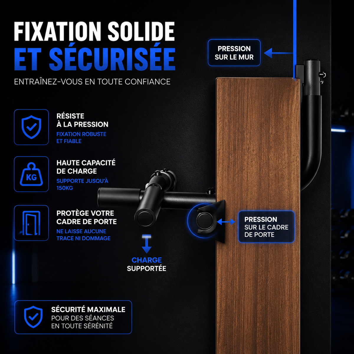 Barre de traction murale pour porte