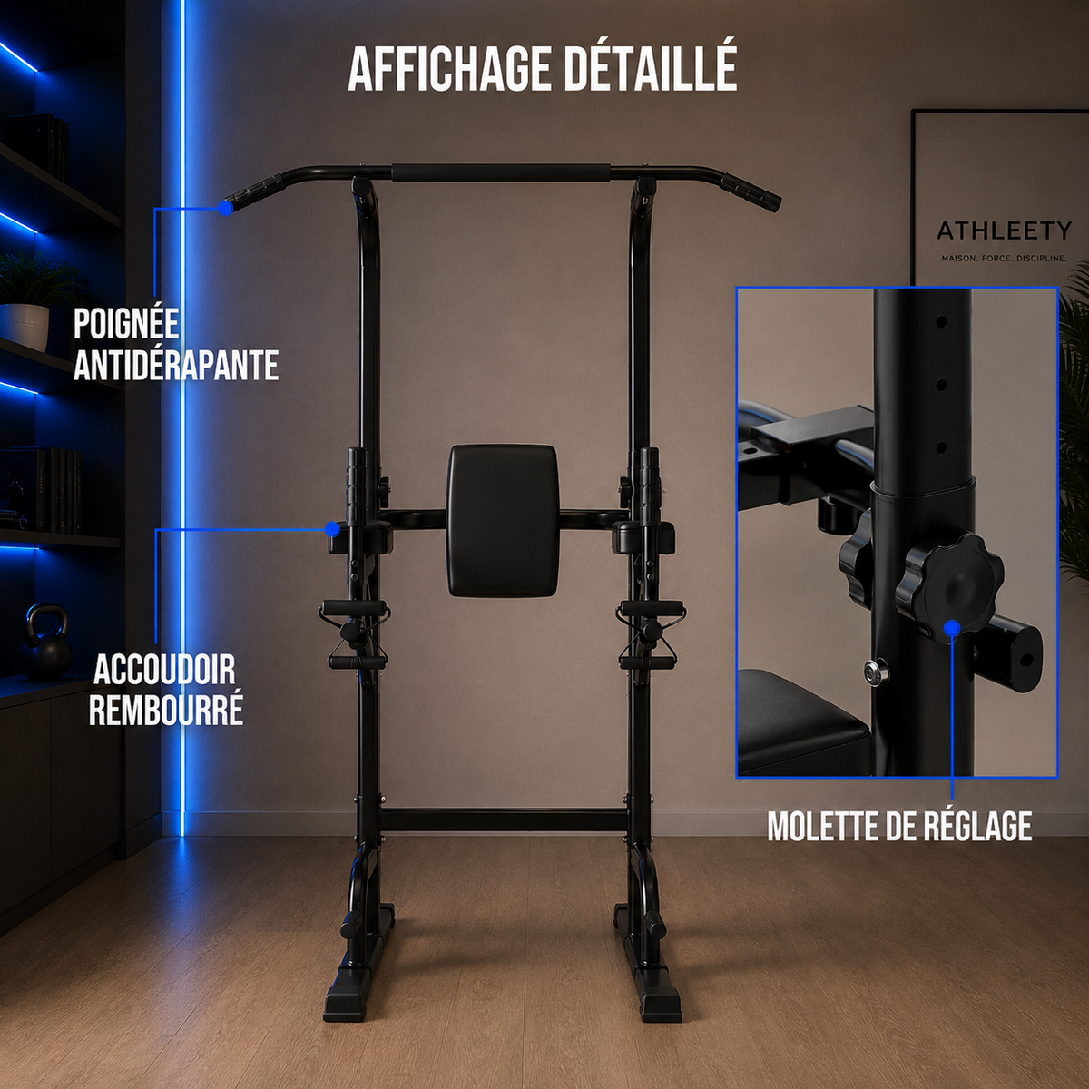 Barre de traction multifonction avec barre de dips et exercices abdominaux à domicile
