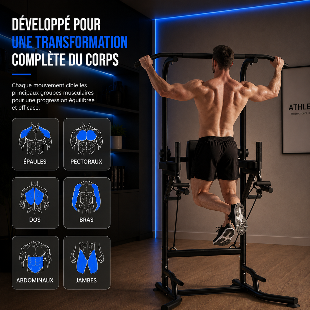 Barre de traction multifonction avec barre de dips et exercices abdominaux à domicile