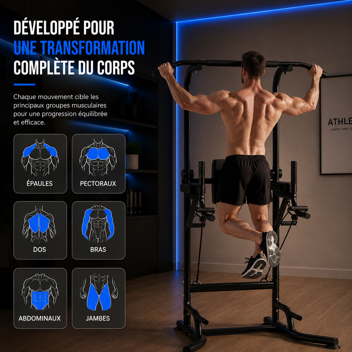 Barre de traction multifonction avec barre de dips et exercices abdominaux à domicile