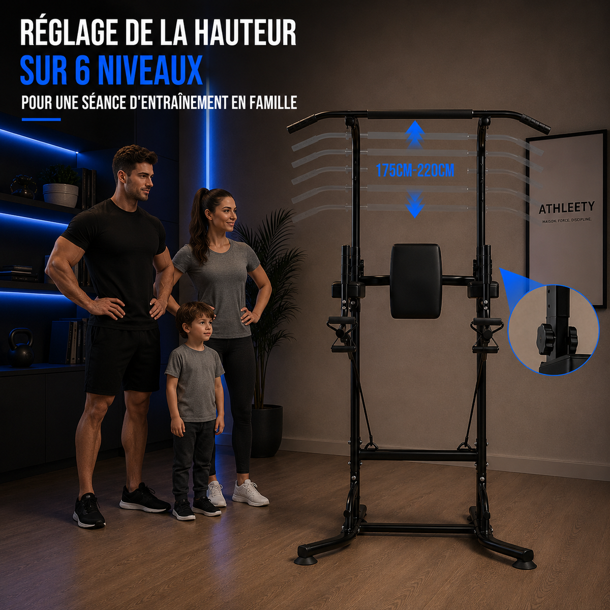 Barre de traction multifonction avec barre de dips et exercices abdominaux à domicile