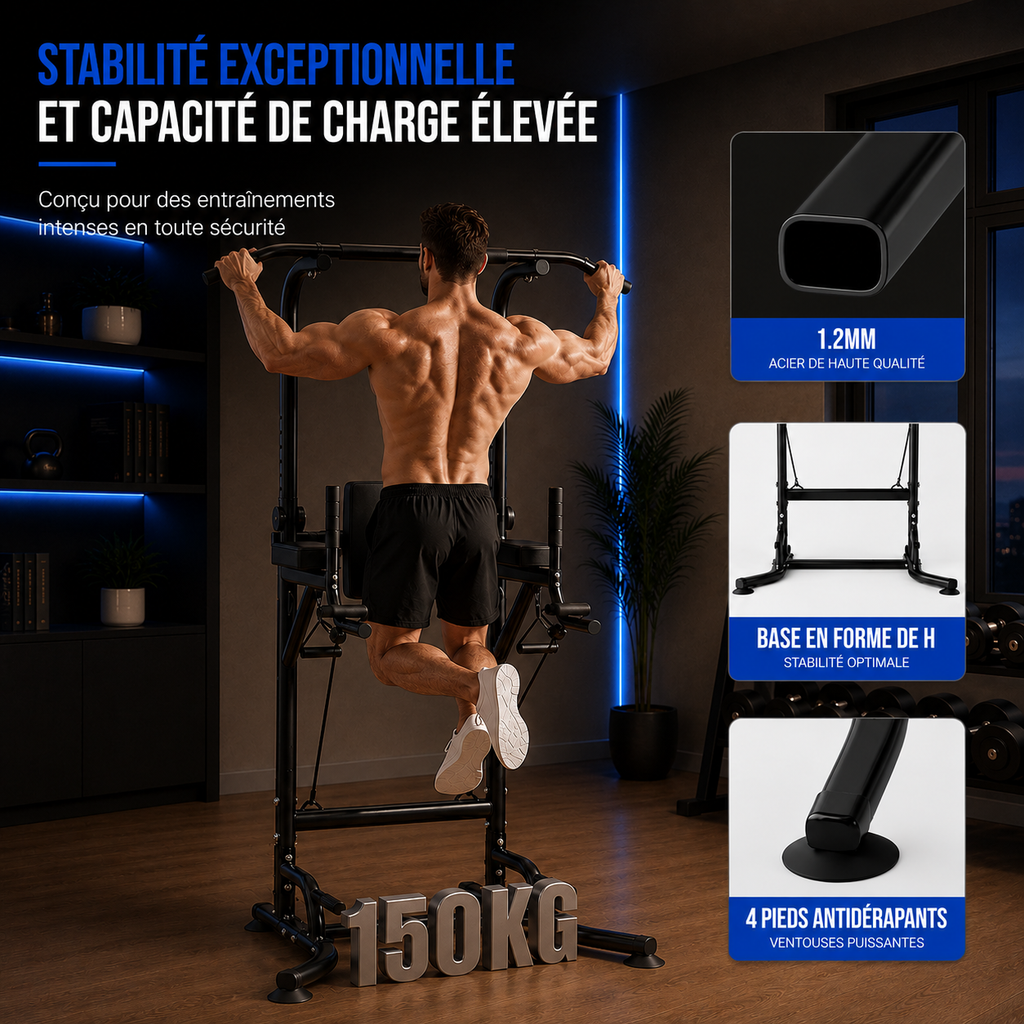 Barre de traction multifonction avec barre de dips et exercices abdominaux à domicile